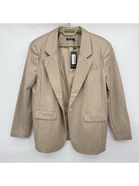 Nasty Gal Oversized Boyfriend Faux Leather Blazer US 4 UK 8 Taupe